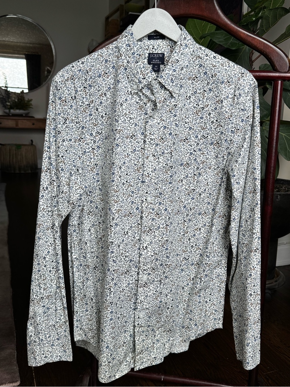 J. Crew Men’s M Button-Down with Navy and Brown Micro Floral Print